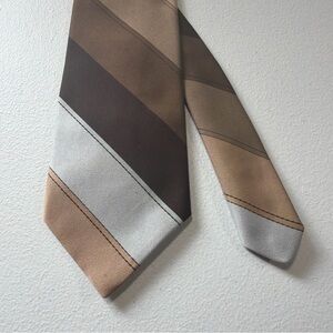 Neusteters Tie Necktie Brown & Silver Striped Polyester Tie 56”x3.75”